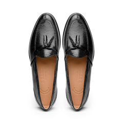 14-580-BLK FRANCO Teju Lizard Tassel Loafer, Black