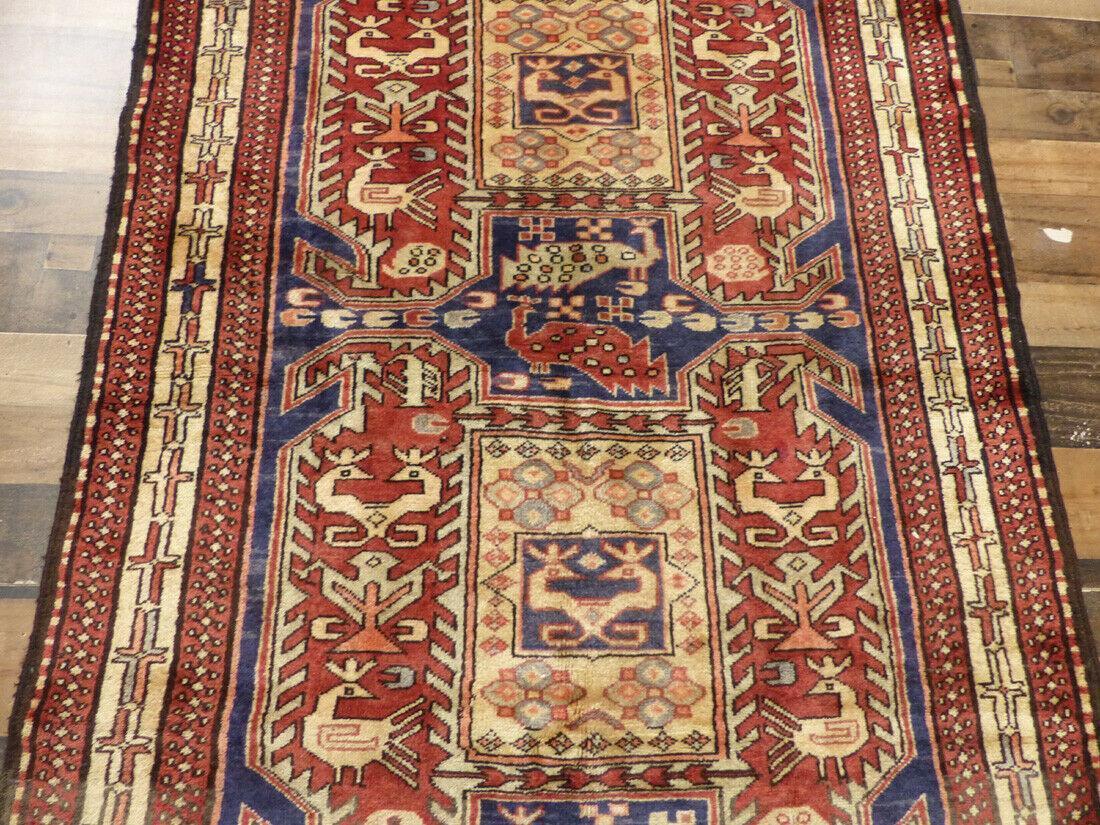 Geometric Meshkin Persian Vintage Runner Rug Handmade Wool Carpet - 4'0"x 10'4" Rugistan