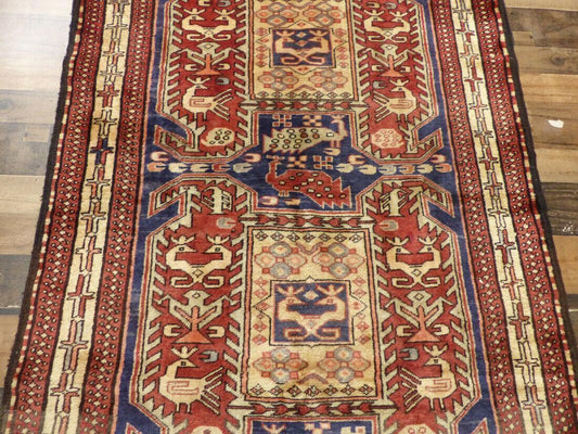 Geometric Meshkin Persian Vintage Runner Rug Handmade Wool Carpet - 4'0"x 10'4" Rugistan