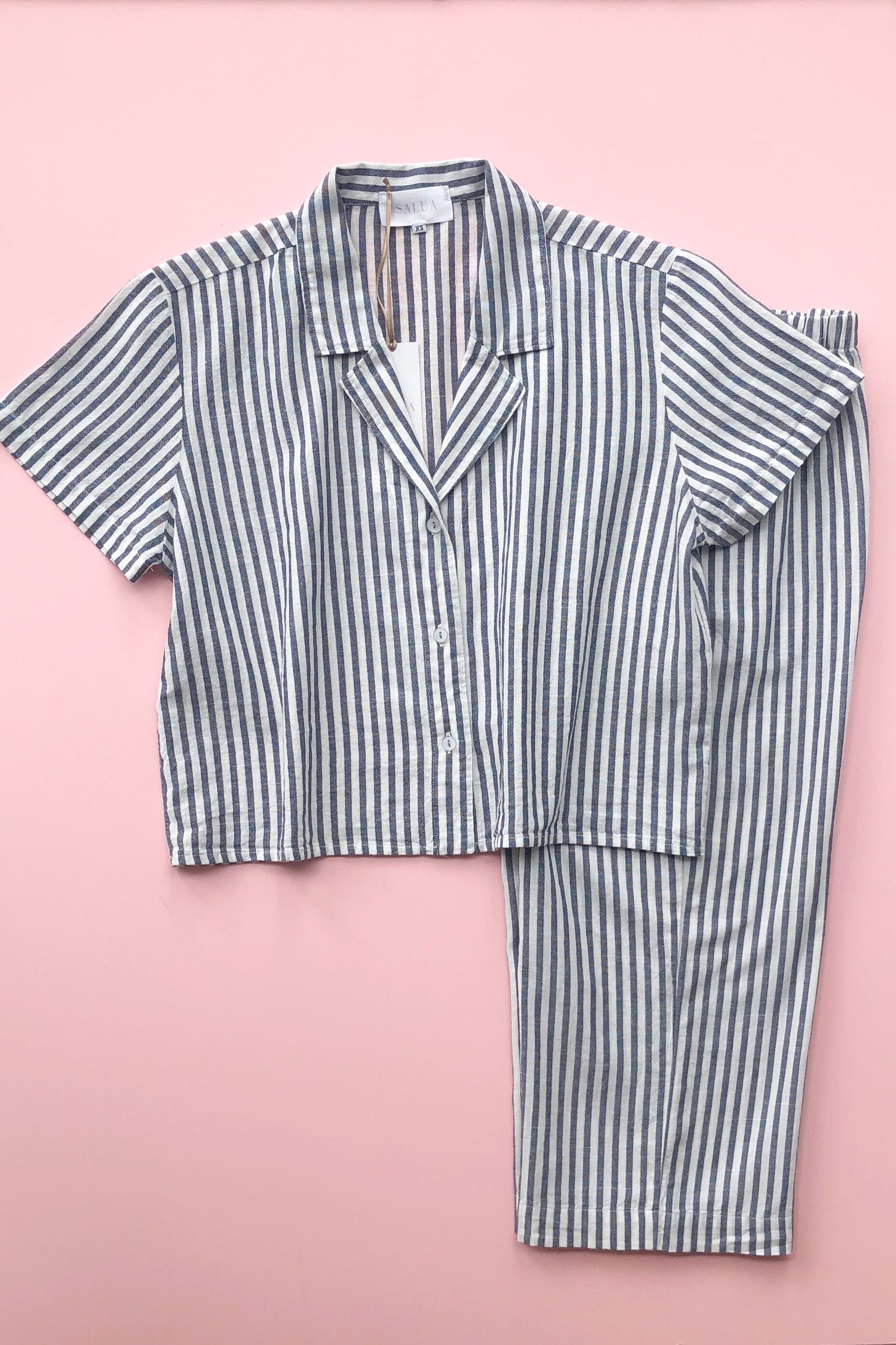 Cropped Button Down-High Waisted  Striped Capri Salua Lingerie