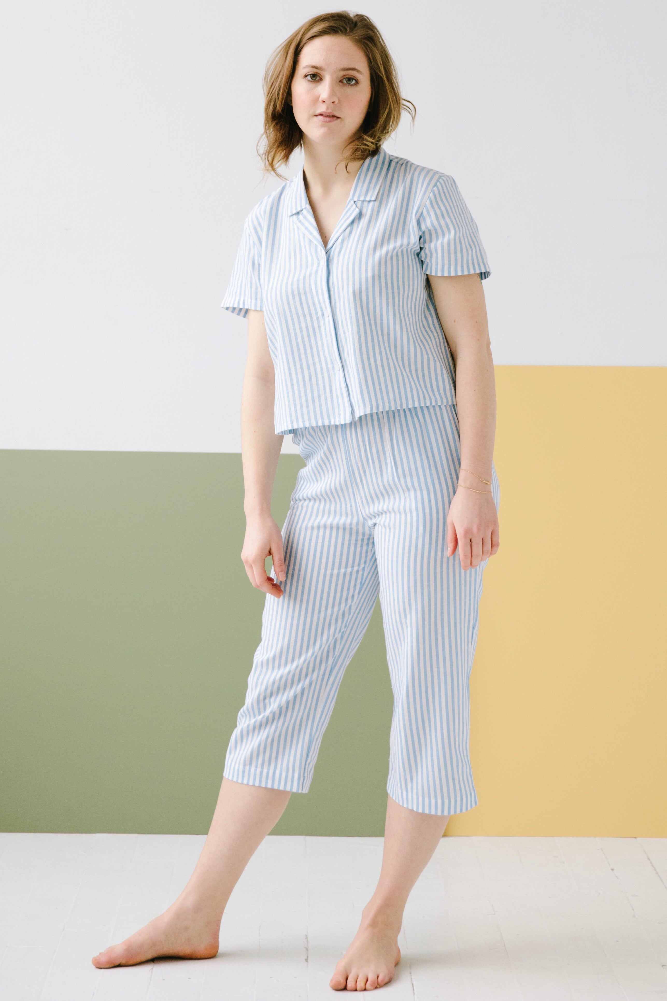 Cropped Button Down-High Waisted  Striped Capri Salua Lingerie