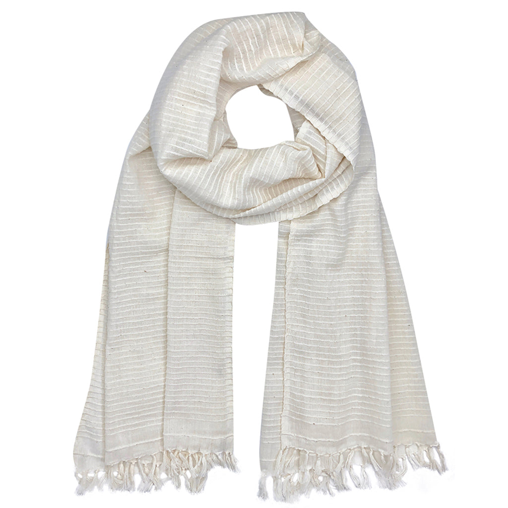 White scarf with fringes on a white background