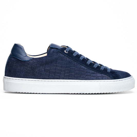66-266-NVY KOBE Crocodile Embossed Italian Sueded Goatskin Sneakers Navy