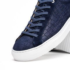 66-266-NVY KOBE Crocodile Embossed Italian Sueded Goatskin Sneakers Navy