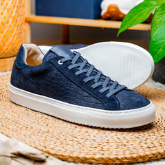 66-266-NVY KOBE Crocodile Embossed Italian Sueded Goatskin Sneakers Navy