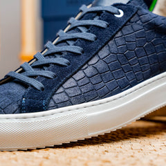 66-266-NVY KOBE Crocodile Embossed Italian Sueded Goatskin Sneakers Navy