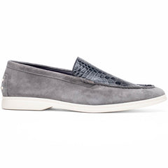 11-603-GRY BENE Sueded Italian Goatskin & Crocodile Loafer Grey