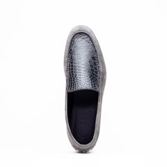 11-603-GRY BENE Sueded Italian Goatskin & Crocodile Loafer Grey