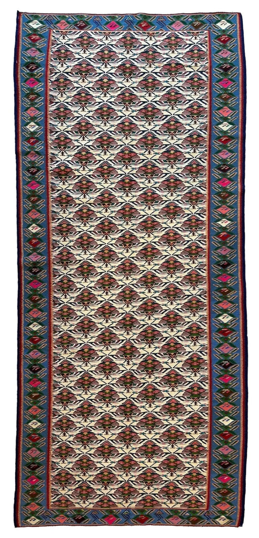 Masterpiece Vintage Persian Senneh Kilim Runner Rug 4’ x 9’ Rugistan