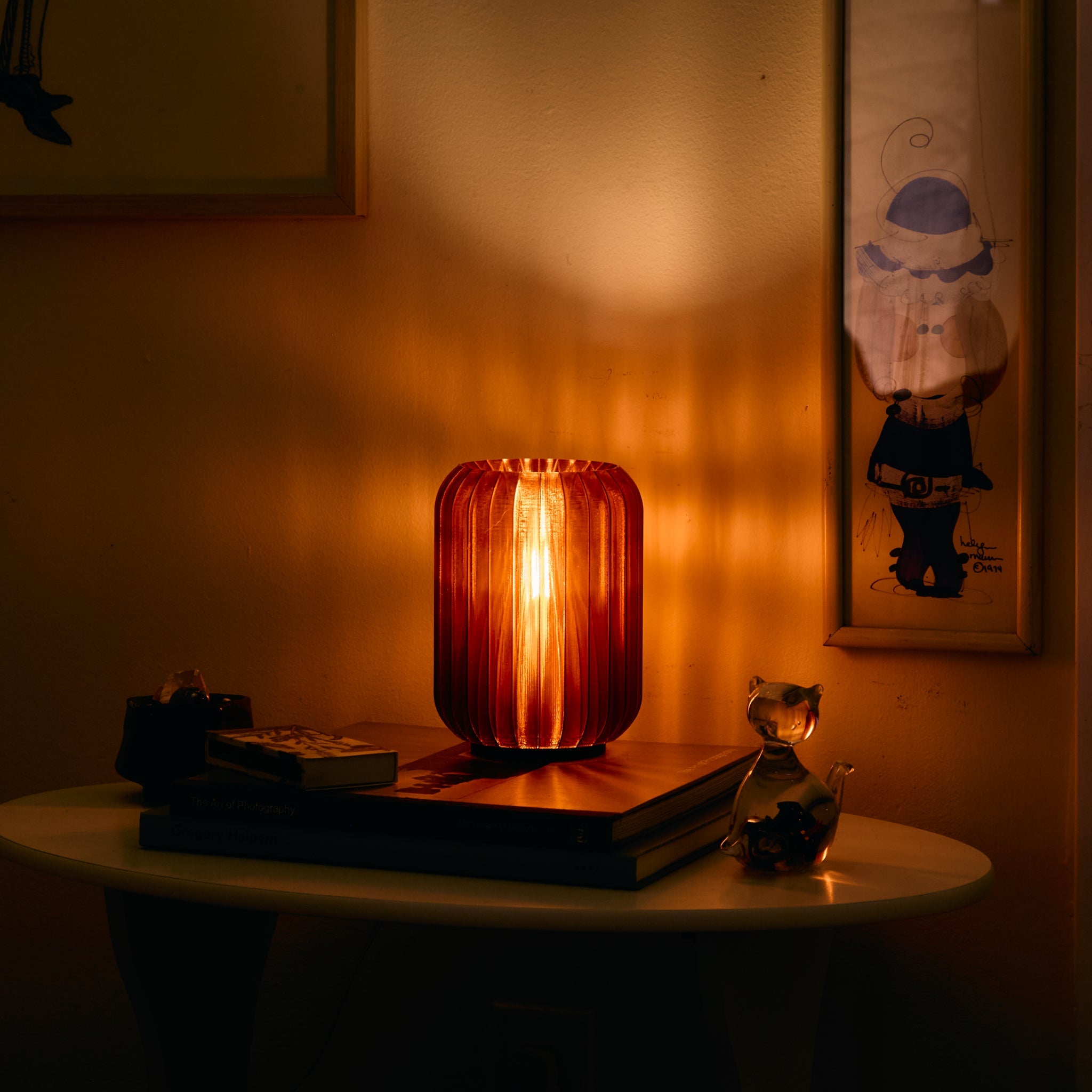Decorative lamp on a table with warm lighting