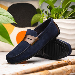 36-300-NVY MONZA Sueded Italian Calfskin Driver Navy / Chestnut