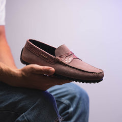 31-160-CDY MONZA Sueded Calfskin with Crocodile Driver Candy