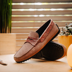 31-160-CDY MONZA Sueded Calfskin with Crocodile Driver Candy