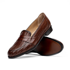 15-585-BRN NICOLA Italian Calfskin Basketweave, Dark  Brown