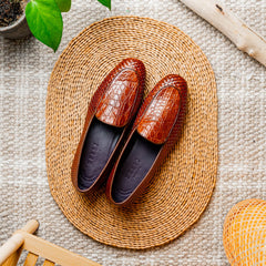 11-620-CGN PALIO Genuine Crocodile and Calfskin Basketweave Slip On, Cognac