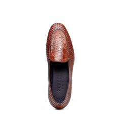 11-620-CGN PALIO Genuine Crocodile and Calfskin Basketweave Slip On, Cognac