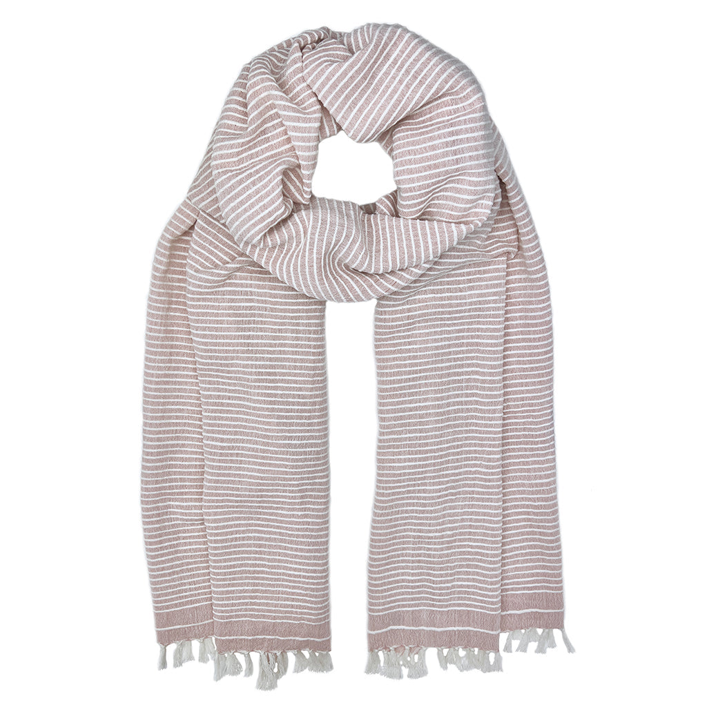 Striped scarf with tassels on a white background