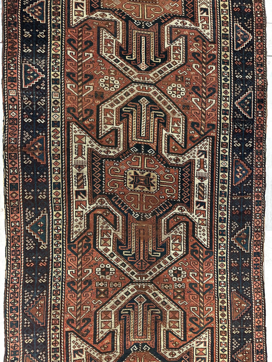 Pre-1900 Triple Shield Sewan Kazak Rug, 4’4”x11’7” Rugistan