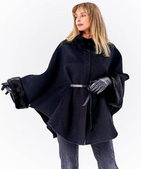 Genuine Scandinavian Mink Fur Double Face Wool Poncho