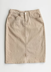 Beige denim skirt on a white background
