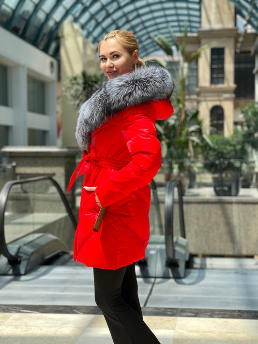 Genuine Silver Fox Fur Down Fill Coat Vinyl Finish Alaska® Outerwear Company