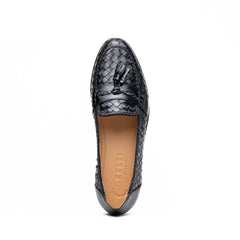 15-250-BLK RIVIERA Basketweave Calfskin Tassel Loafer, Black