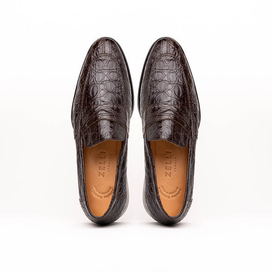 11-201-NIC ROMA Crocodile Penny Loafer, Nicotine