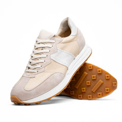 66-265-TPE ROXI Suede & Calfskin Sneaker, Taupe