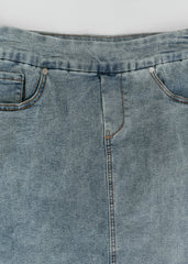 Close-up of blue denim jeans with a white background