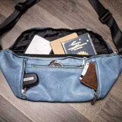 Baby Blue Leather Sling Bag Sole Premise