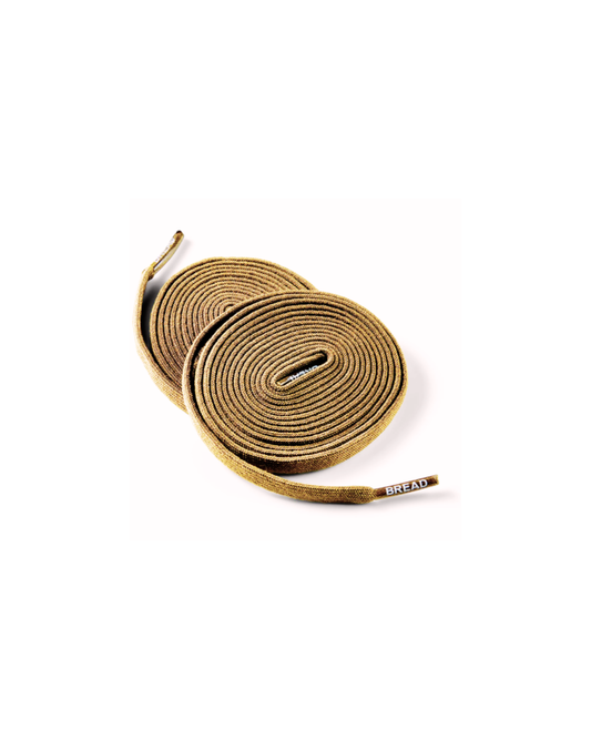 Pair of brown shoelaces on a white background