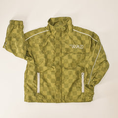 Green checkered jacket with 'RAD' logo on a beige background