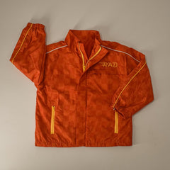 Orange jacket with yellow accents and 'RAD' logo on a beige background