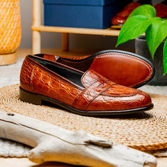 11-119-CGN TUSCANY Crocodile Penny Loafer, Cognac