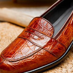 11-119-CGN TUSCANY Crocodile Penny Loafer, Cognac