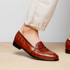 11-119-CGN TUSCANY Crocodile Penny Loafer, Cognac