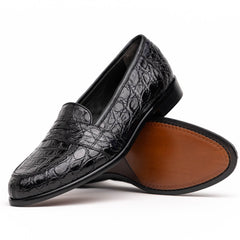 11-119-BKM (BLK) TUSCANY Crocodile Penny Loafer, Black