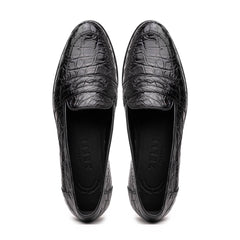 11-119-BKM (BLK) TUSCANY Crocodile Penny Loafer, Black