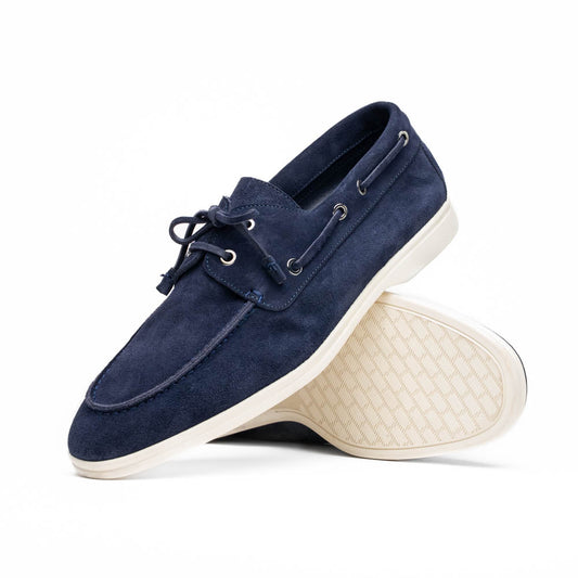 16-675-NVY VENICE Italian Sueded Goatskin Boat Shoes, Navy