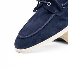 16-675-NVY VENICE Italian Sueded Goatskin Boat Shoes, Navy