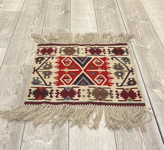 Vintage Navajo Like Bulgarian Wool Kilim Display Rug 1'8''x1'7'' Rugistan