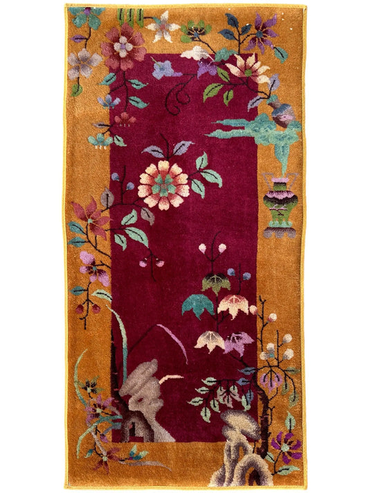 Vintage Small Art Deco Chinese Rug 22” x 47” Rugistan