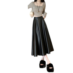 Women's faux leather A-line midi skirt