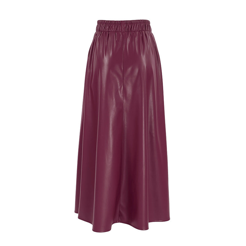 Women's PU leather long skirt