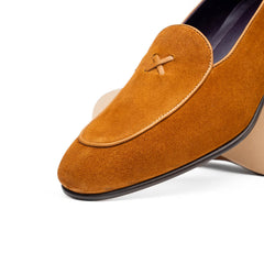 16-681-CGN X Italian Sueded Goatskin Loafer, Cognac