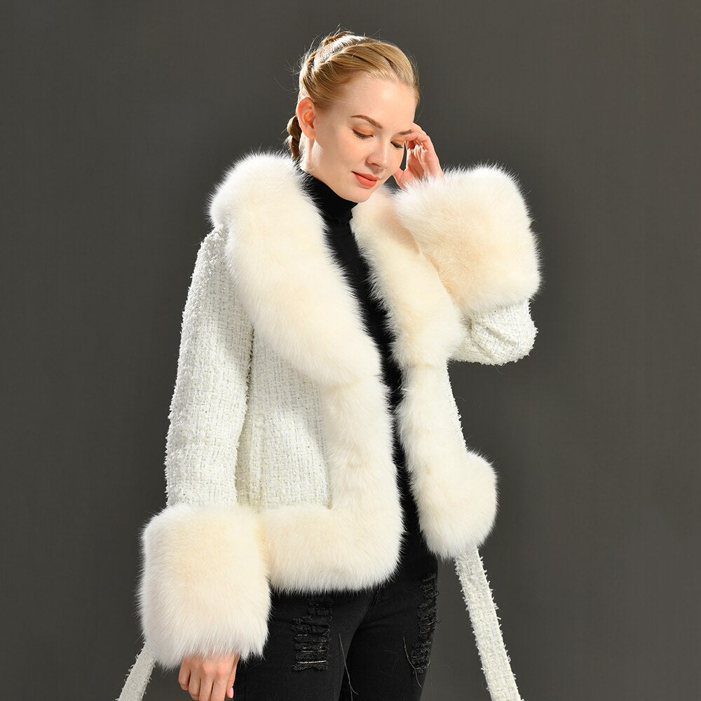 Wool Coat with Thick Fur Collar