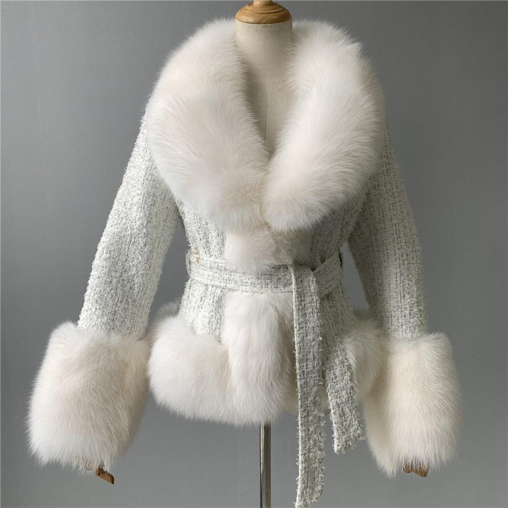 Wool Coat Fox Fur Collar  Variety of Colors - Family Shopolf
