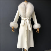 Long cashmere coat with tassels, real fur collar - Family Shopolf