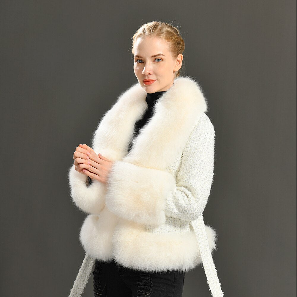 Wool Coat with Thick Fur Collar