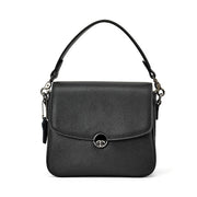 Elegant solid color genuine leather handbag with flap - Family Shopolf